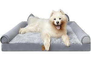 NECRELY Dog Beds for Medium Extra Large Dogs, XXL Bolster Human Dog Sofa Bed with Lining& Non Slip Bottom. Orthopaedic Dog Couch Bed with Removable Washable Cover for Indoor Comfortable Sleep
