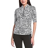 IBKUL Athleisure Wear Sun Protective UPF 50+ Icefil Cooling Cecilia Print Ruched Elbow Sleeve Top - 41932
