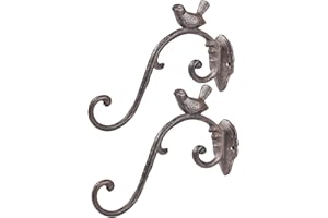 Sungmor Cast Iron Plant Hanger Wall Hooks, Heavy Duty Hanging Basket Brackets, Lovely Bird Shape & 10 inch & 2PC Brown, Decorative Wall Hangers for Planters Lanterns Bird Feeders Houses Wind Chimes