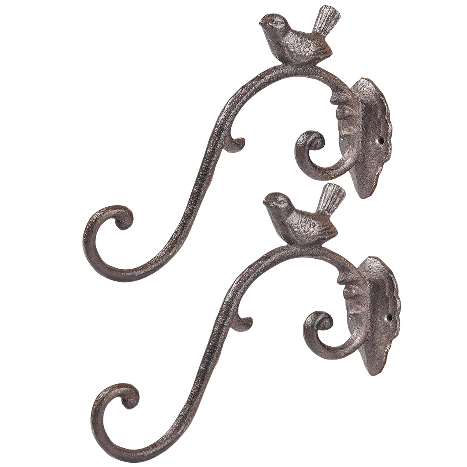 Sungmor Cast Iron Plant Hanger Wall Hooks - Heavy Duty Hanging Basket Brackets - Lovely Bird Shape & 25.5CM & 2PC Brown - Decorative Wall Hangers for Planters Lanterns Bird Feeders Houses Wind Chimes