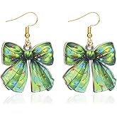 Christmas Earrings for Women Holiday Earrings Red Green Bow Reindeer Cherry Dangle Acrylic Jewelry Gifts