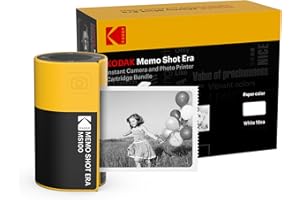 KODAK Memo Shot ERA Kids Instant Digital Camera and Photo Label Printer Bundle, Yellow (Camera with 1 Roll One-Touch Label Ca