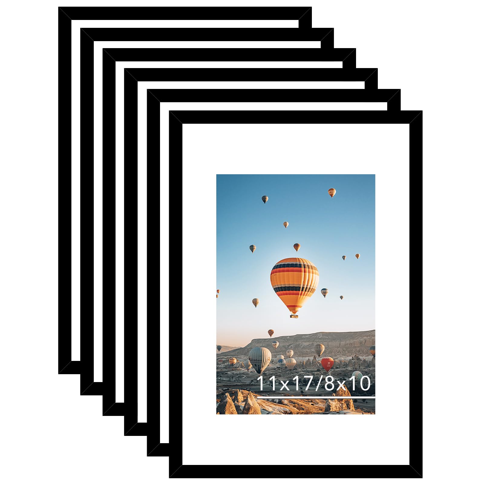 JCJMY 11x17 Picture Frame Set of 6 Black with 8x10