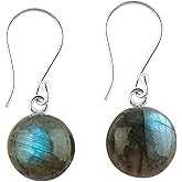 DEVMUKTI 925 Sterling Silver Earrings for Women, Multi Flash Labradorite Dangle Earring, Natural Gemstones and Crystals Cabochon, Healing Stones, Handmade Jewelry, Minimalist, Birthday, Gifts for Her