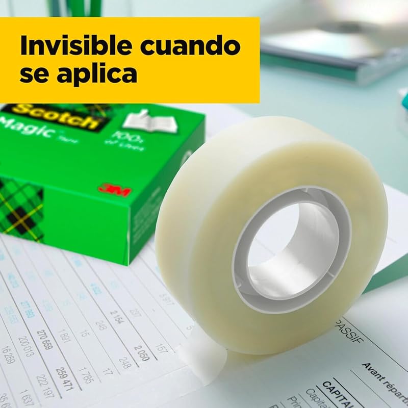 Magic Cinta Adhesiva Invisible - Caja de 8 Rollos de 19mm x 33m - Cinta Adhesiva de Uso General para Reparación, Etiquetado y Sellado de Paquetes y Documentos