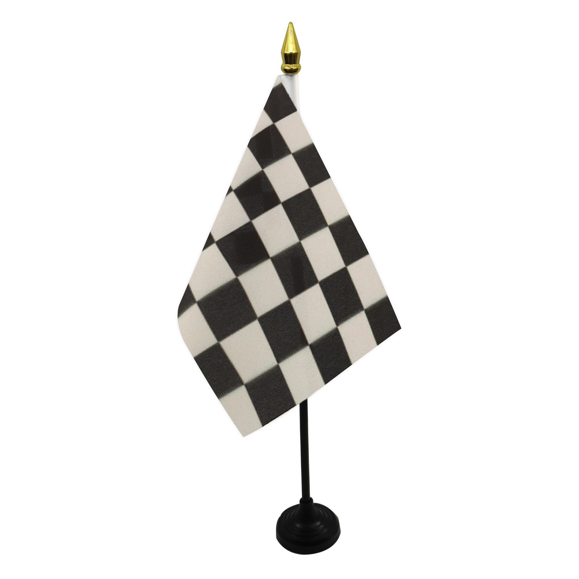 AZ FLAG - Checkered Black and white Table Flag 4'' x 6'' - Car race Mini Desk Flag 100% Polyester 15 x 10 cm - Office Mini Banner with 10'' Pole - Golden Spear