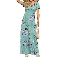 DB MOON Womens 2026 Summer Maxi Dresses Casual Short Sleeve Empire Waist Spring Long Dress with Pockets