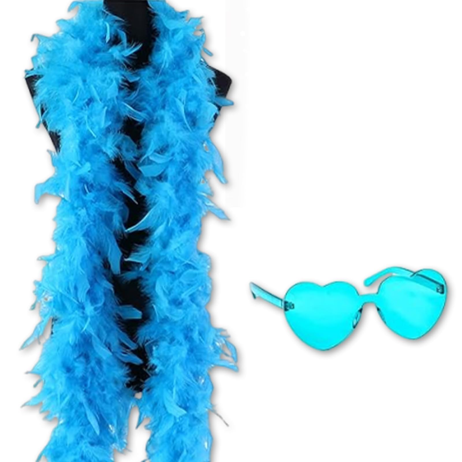 ZmdecQna Feather Boa(Blue) with Sunglasses(Green), Wedding Party, Fancy Dress Costume, for All Kinds of Parties, Which Can Be Perfectly Integrated Into The Atmosphere of Bachelor Party