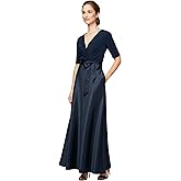 Alex Evenings Womens Satin Ballgown Formal Event Dress with Pockets and Tie Belt (Petite and Regular Sizes)