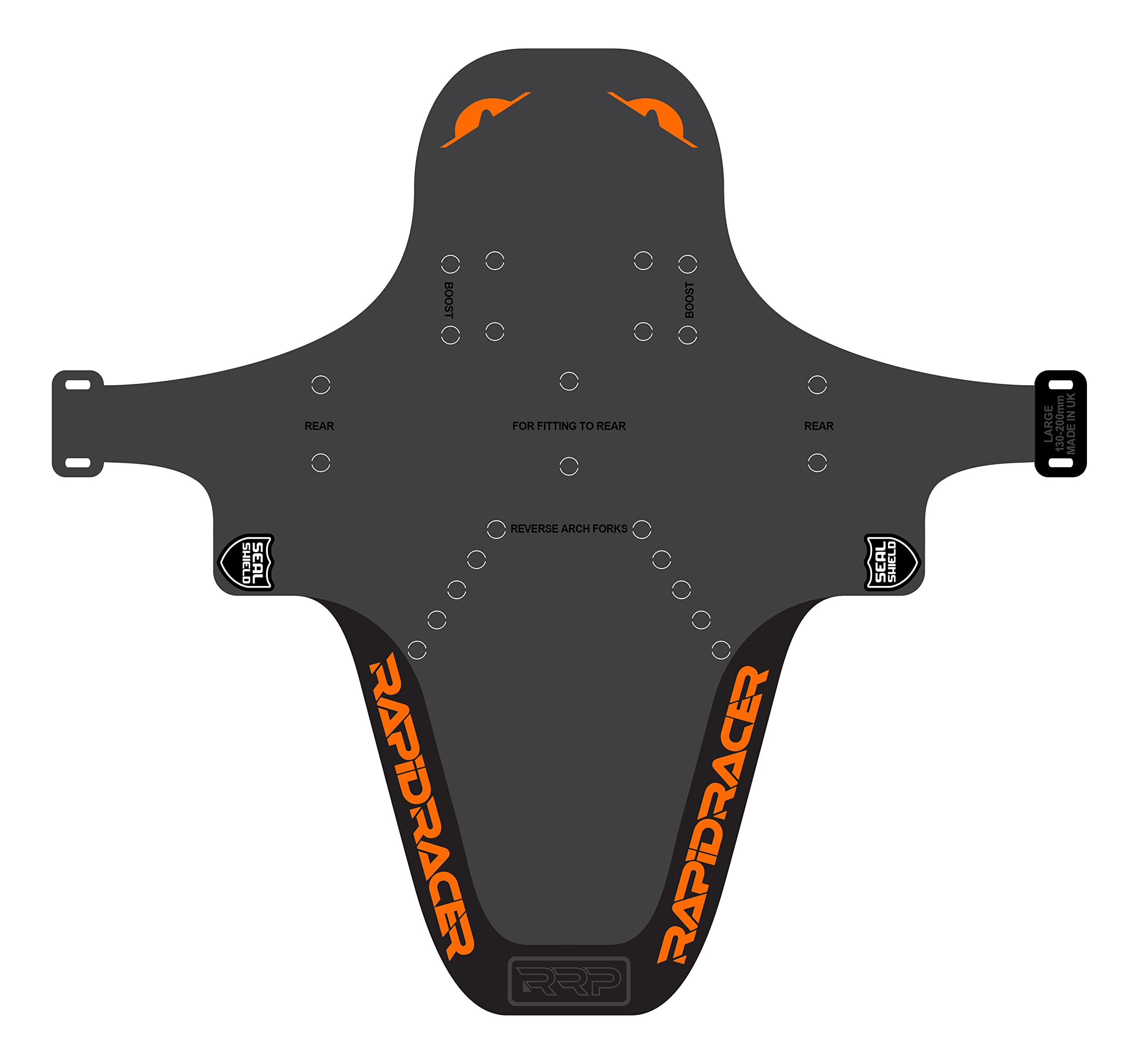 RRP Rapid Racer Products Unisex's Enduro Mudguard, Black/Orange, Large