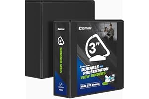 Comix Durable 3 Ring Binder, 3 inch D Ring Binders, Hold 725 Sheets of US Letter Size Paper, 2 Pack (Black)
