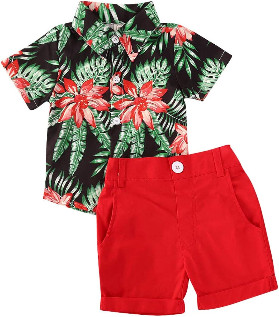 Ilyhaha Toddler Kid Baby Boy Shorts Set Animal Print Botton Down Shirt
