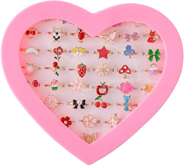 Chrontier Adjustable Rings Set for Little Girls 36 pcs Cute Colorful