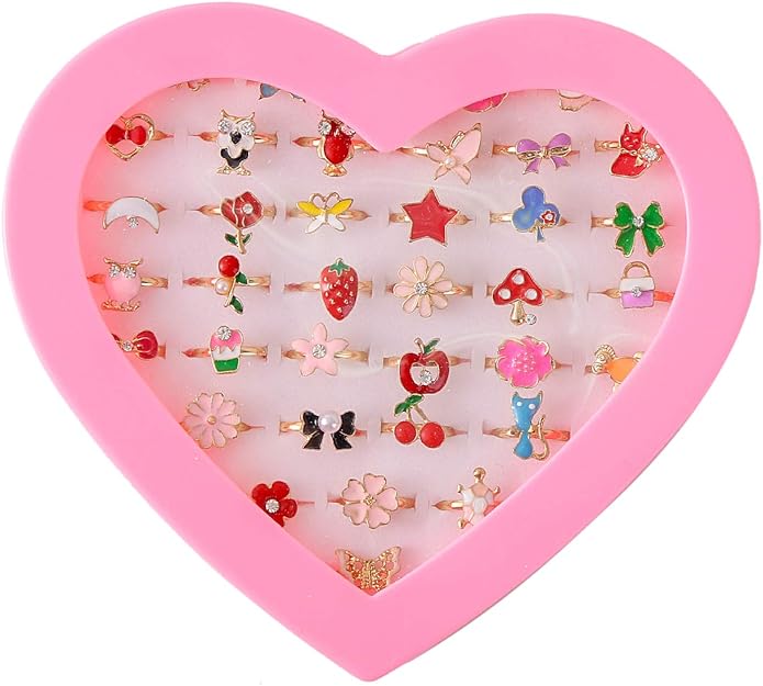Chrontier Adjustable Rings Set for Little Girls 36 pcs Cute Colorful