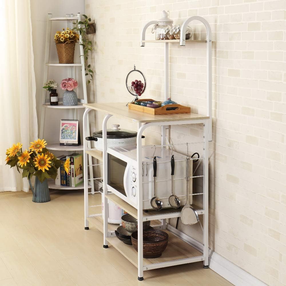 SogesGame Kitchen Cart 3-Tier Kitchen Baker's Rack Utility Microwave Oven Stand Storage Rolling Workstation with Hooks for Living Room,Maple,W5S-MO-S8-US: Furniture & Decor