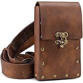 Belt Pouch Waist Bag Fanny Pack Medieval Vintage Leather Pouch Cellphone Holder Holster Carry Belt Purse Pocket Casual Hiking Festival Renaissance Faire Costume Props Travel Wallet (Brown)