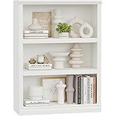 blini 3-Shelf Bookcase White Wooden Bookshelves 33in Wide Floor Standing Display Storage Book Shelves Tall Bookcase for Home Office, Living Room, Bedroom