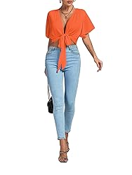 LYANER Women's Deep V Neck Tie Front Knot Wrap