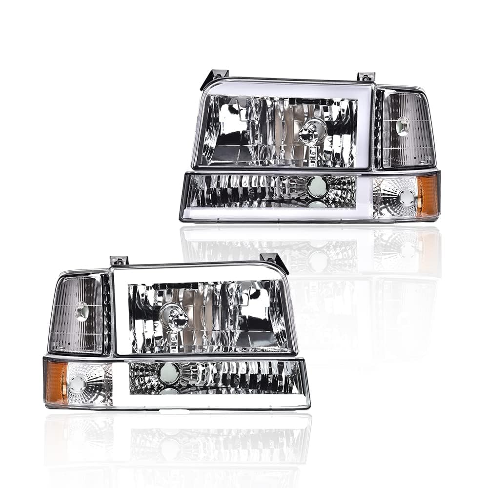 Photo 1 of CNNELL LED DRL Headlights Compatible with 1992-1996 Ford F150/Bronco/1992-1997 F250/F350/FSuper Duty w/Corner Signal Bumper Lamps(Clear lens Chrome Housing Amber Reflector