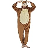 CVBCOS Halloween Snug Fit Adult Onesie Pajamas,Flannel Animal Cosplay Costume for Womens and Mens