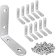 LuckIn 20-Pack Corner Brackets 2 Inch, L Brackets for Shelves, Wood, Furniture, Stainless Steel Corner Brace with Screws