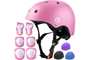 FOOKCIAN Kids Helmet Set with Knee Pads Elbow Pads Wrist Guards,Adjustable Helmet for Toddler Kids&Youth,3~14yrs Girl Boy Kids Protective Gear Set for Roller Skate Scooter Inline skatings Longboard