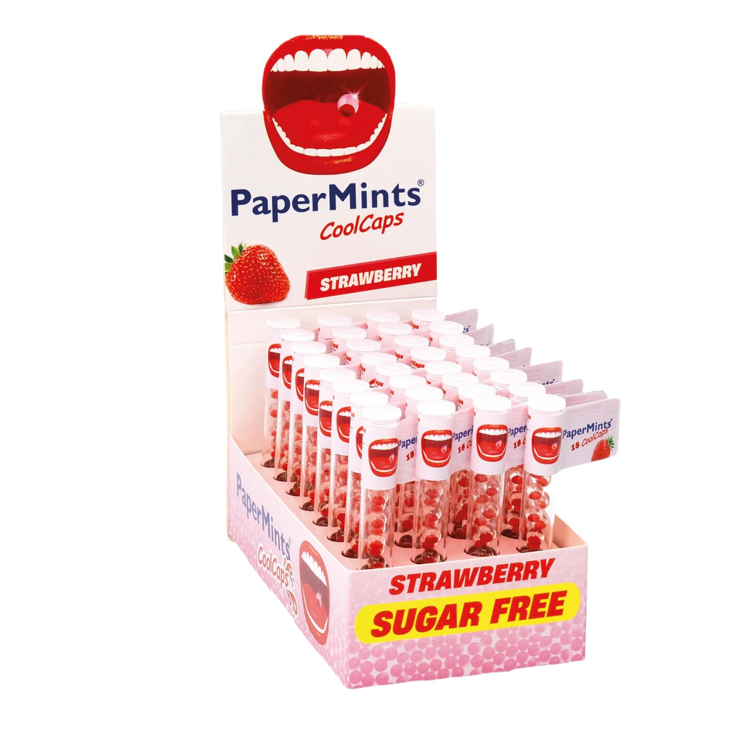PaperMints Coolcaps Strawberry Breath Freshener (Box of 32 Tubes, 576 Capsules)