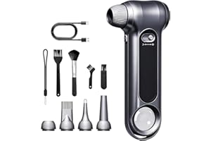 Compressed Air Duster 150000RPM Copper Brushless Motor, Stepless Speed Cordless Blower with LED&Magnifier Glass, Carry Bag & 