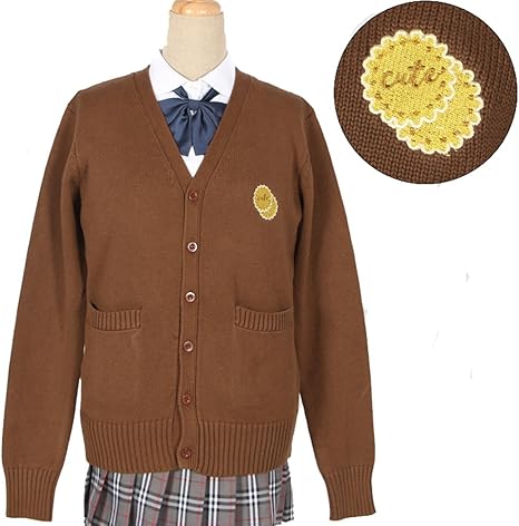 Amazon Co Jp Shalypoly シャリポリ スクールカーディガン 制服 可愛い ゆったり ニット オールシーズン Vカーディガン キュート 刺繍 レディース L コーヒー色 ホビー