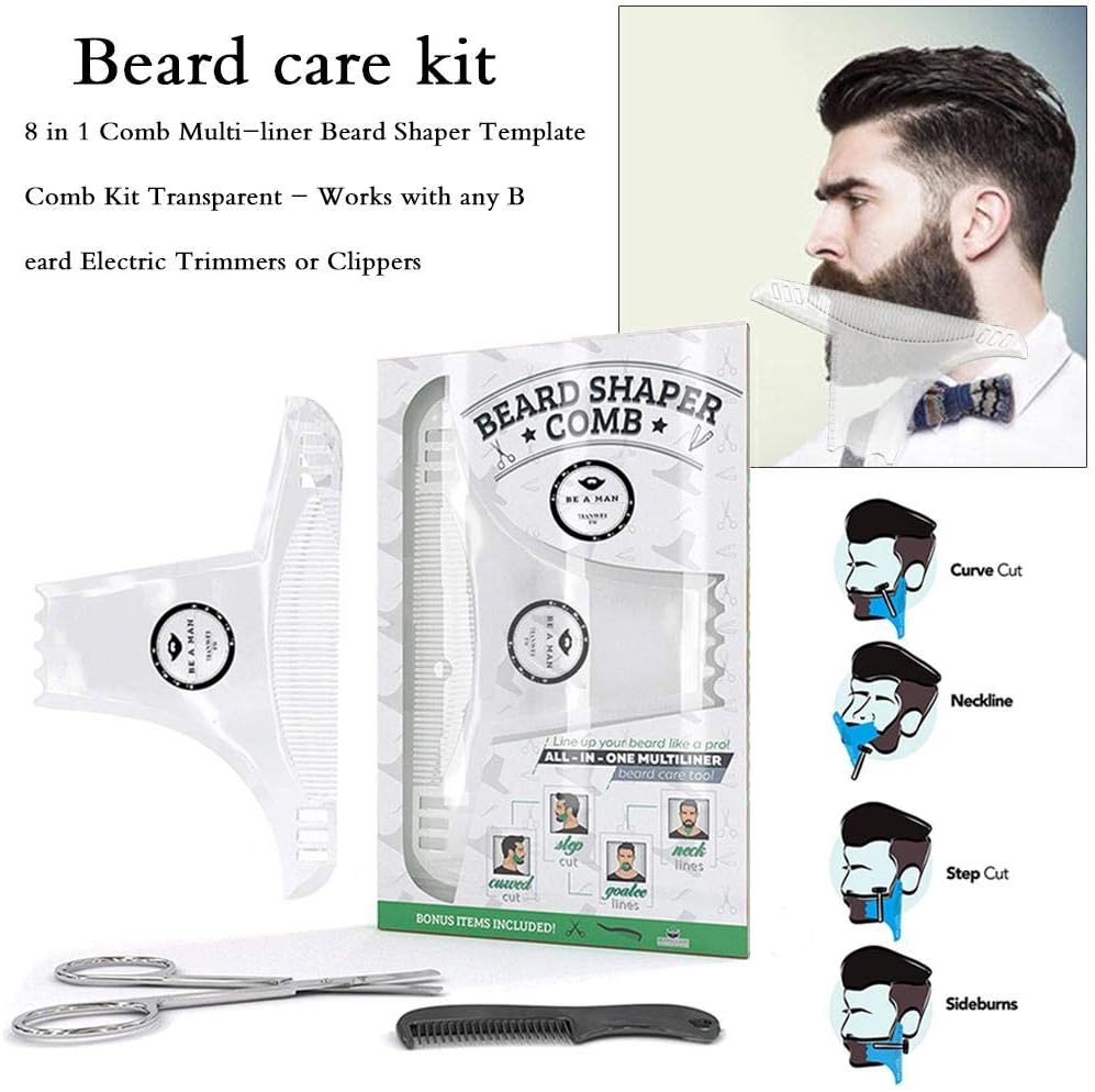 QUUY Beard Guide Shaper Tool Clear Trimming Template Beard Styling Shaping Shaving Tool Template And Trimming Comb