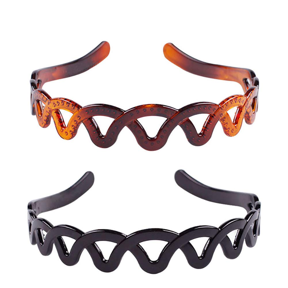 Set of 2 Women Girls Hard Plastic Headband Hair Hoop Black and Brown High-grade Headwear Hairband (Style C#)