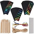 Omigga 75 Sets Rainbow Scratch Paper Art Scratch Bookmarks Scratch Off Notes with 8 Style Painting Stencil Satin Ribbons Bamboo Stylus and Twine for Children Kids DIY Tags