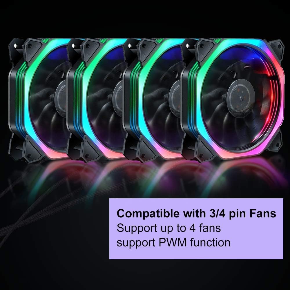 YieJoya PWM Fan Hub, Fan Power Supply Cable Splitter 4 PIN/3PIN Sleeved Hub Adapter Cable - Image 4