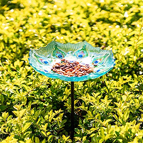 MUMTOP Glass Bird Bath, Garden Outdoor Birdbaths Birdfeeder with Metal