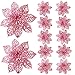 Turelifes Pack of 12 Glitter Artificial Poinsettia Flowers Christmas Tree Ornaments 5.9''(15cm) Diameter (Pink)