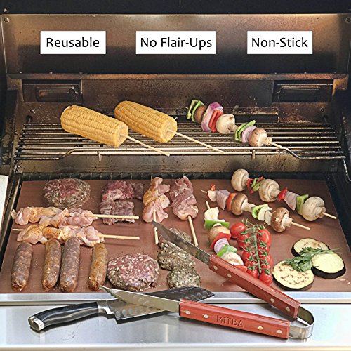 Copper Grill Mats by MiTBA – Best Baking & Grilling Accessories Ever! These Non-Stick & Reusable Magic Gadgets Will Get You Flawless Meat and a Clean Barbecue! Set of 3 XL Mats in a Never-Lose-It Box!