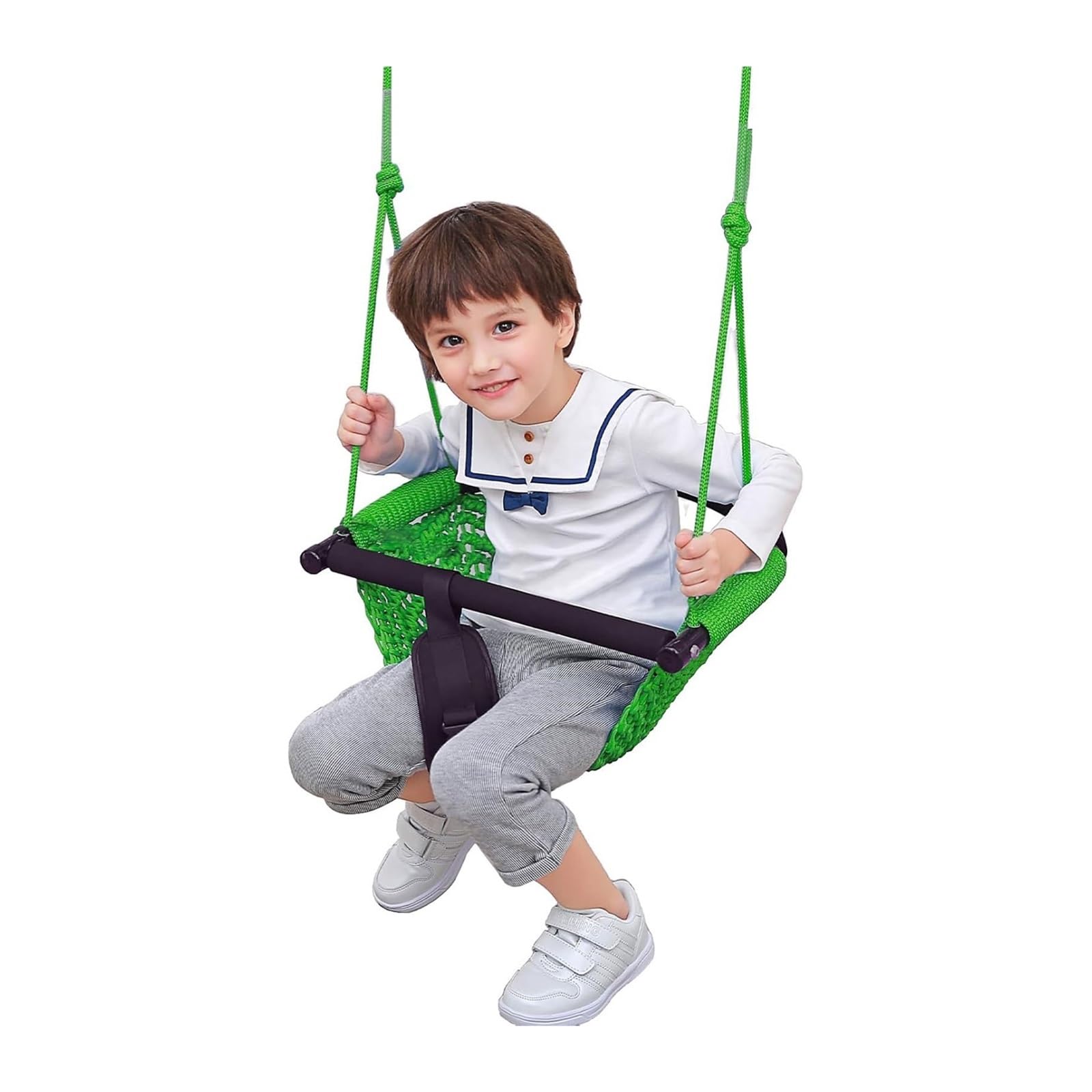 Swing Seat For Kids,Little Swing Set,Hand-Knitting Toddler Swing With Adjustable Ropes, Rope Play Swing Set For Tree, Outdoor Indoor, Playgroun(Green) — image 1