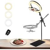 PIOENIMAGE 10" Ring Light with Stand for Desk, Adjustable Overhead Phone Mount with Ring Light, Phone Holder for Video Recording, Live Stream, Overhead Tripod for iPhone with Light