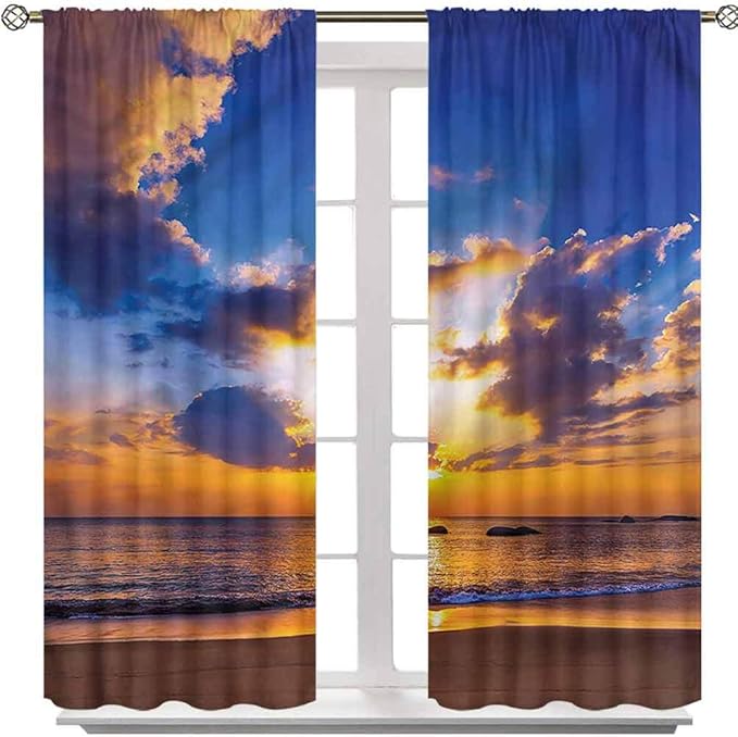 YUAZHOQI Coastal Drapes for Bedroom, Colorful Sunset ...