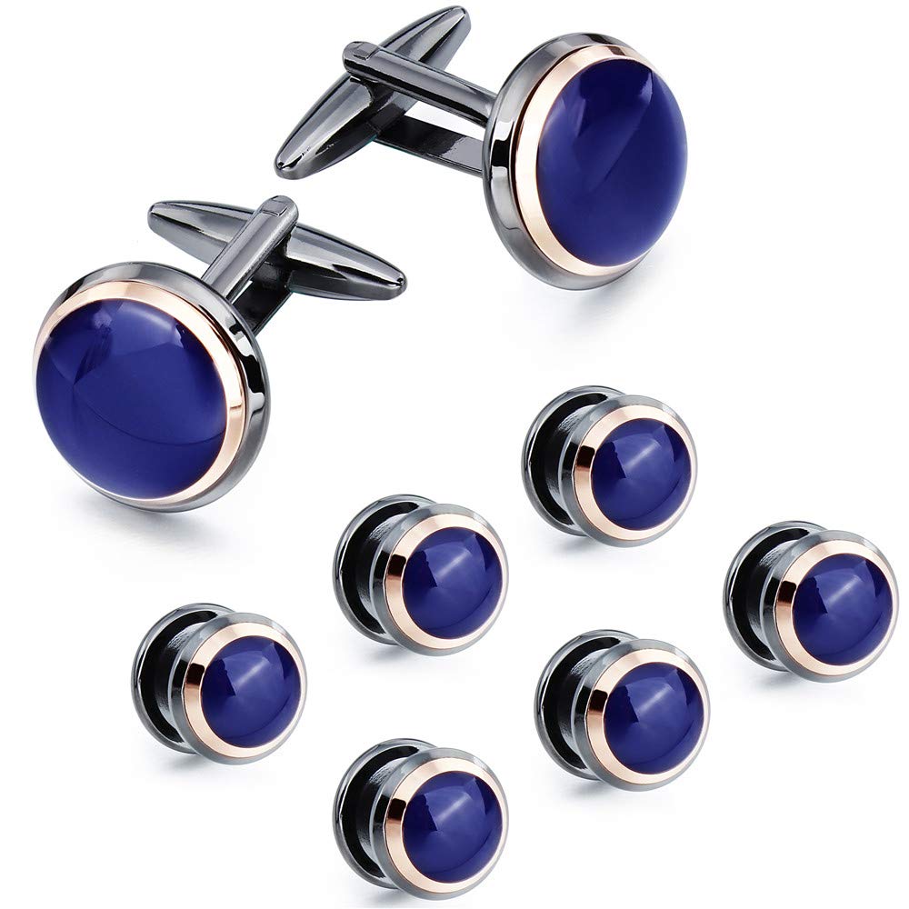 HAWSON Turquoise Cuff Links Tuxedo Studs Set for Men - Best Gifts for Wedding, Formal Events (Blue Enamel)