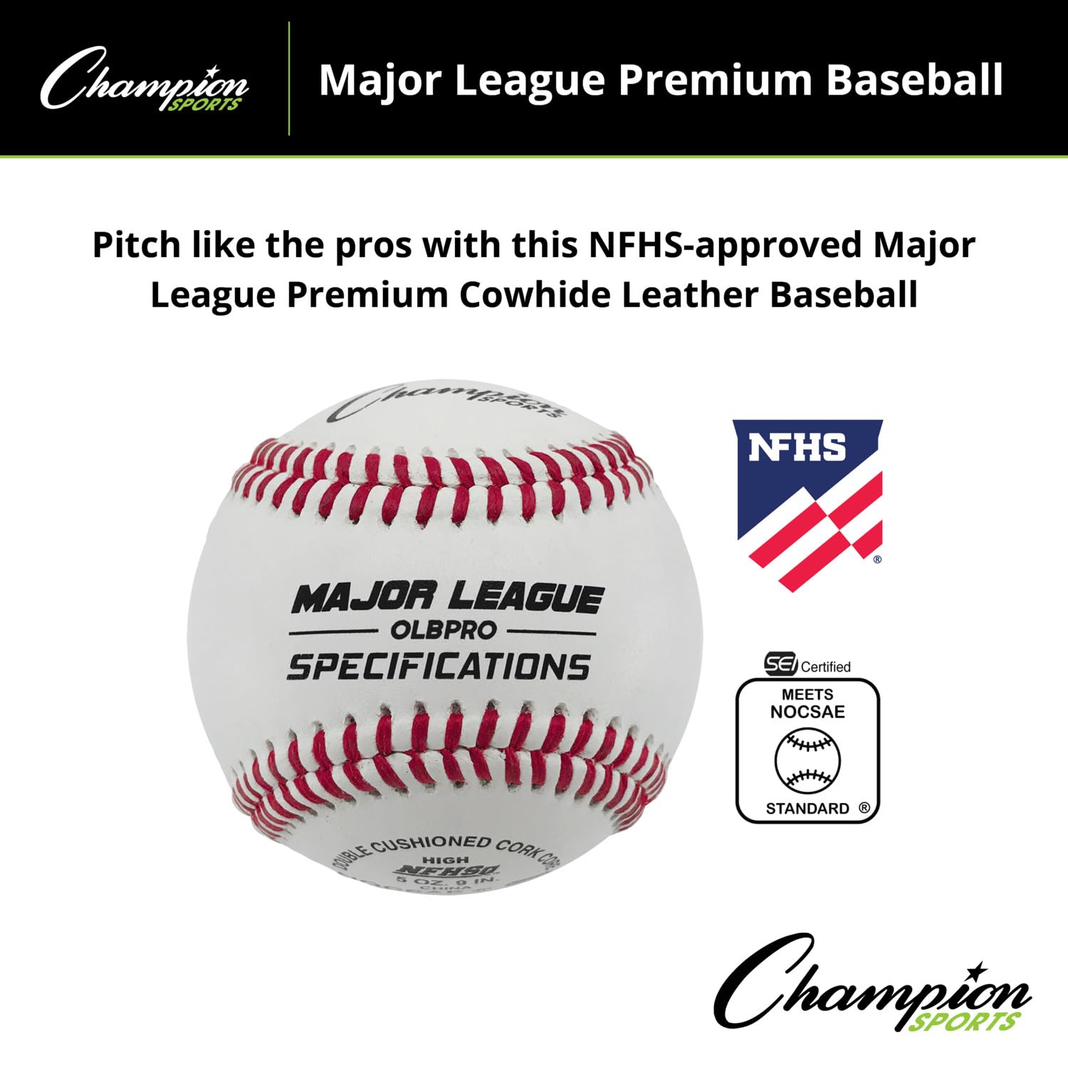 Champion Sports Leather Baseball Set: Dozen Indoor / Outdoor Genuine Leather Official League Baseballs for Practice Training or Real Game - OLBPRO Pack of 12