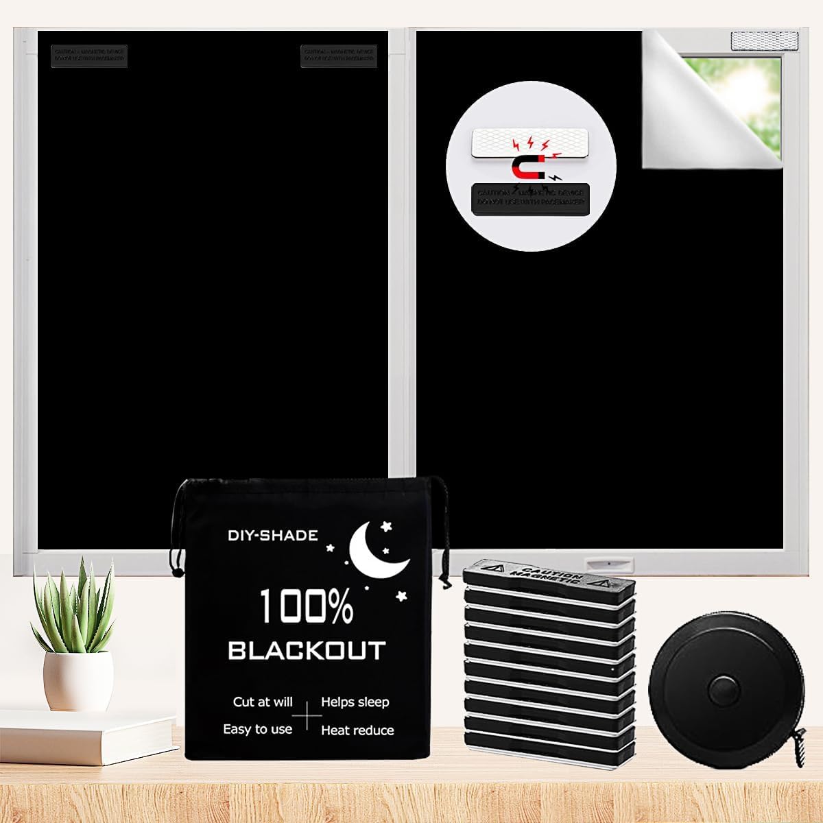 Photo 1 of 100% Blackout Window Cover Magnetic Blackout Blind Window Shades No Drill DIY Cut Blackout Curtain for Bedroom,RV,Nursery,Media Room (79"x57")