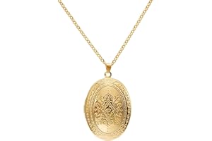FUQIMANMAN2020 Vintage Engraved Flower Locket Picture Pendant Necklace Antique Carved Pattern Oval Heart Pendant Necklace For Women Hold Picture Souvenir Memorial Jewelry