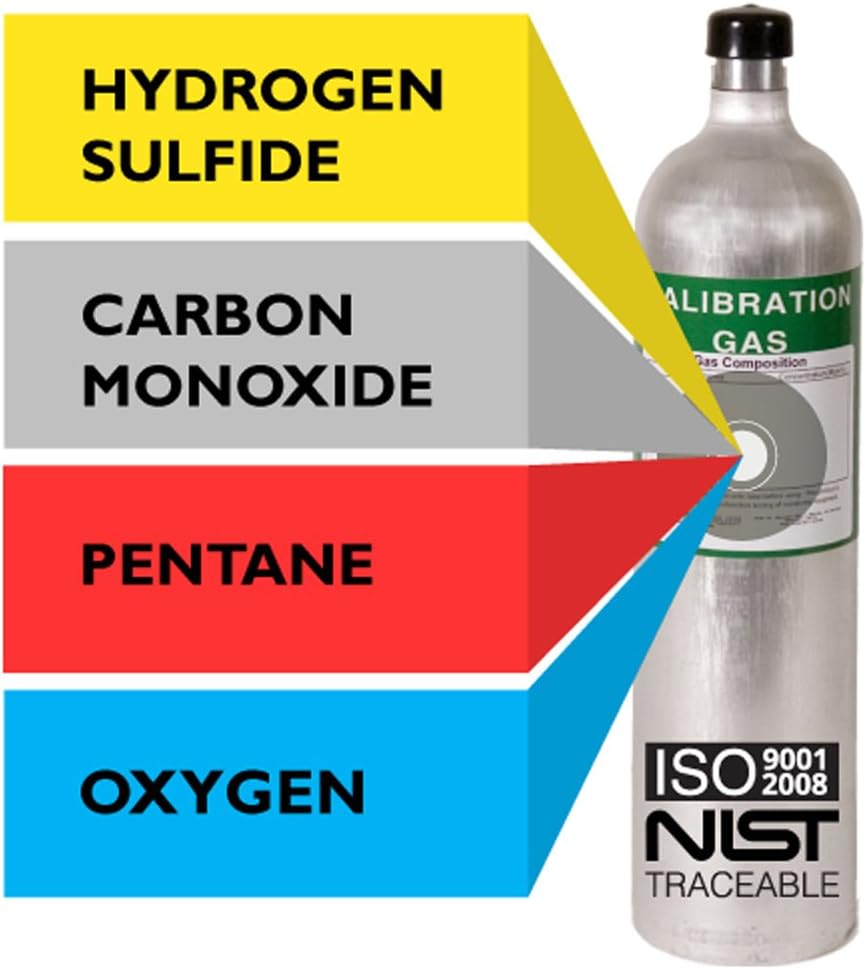 Multi Calibration Gas Mix: 25 PPM Hydrogen Sulfide, 100 PPM Carbon Monoxide, 0.35% (25% LEL) Pentane, 19% Oxygen, Balance Nitrogen (58 Liter)