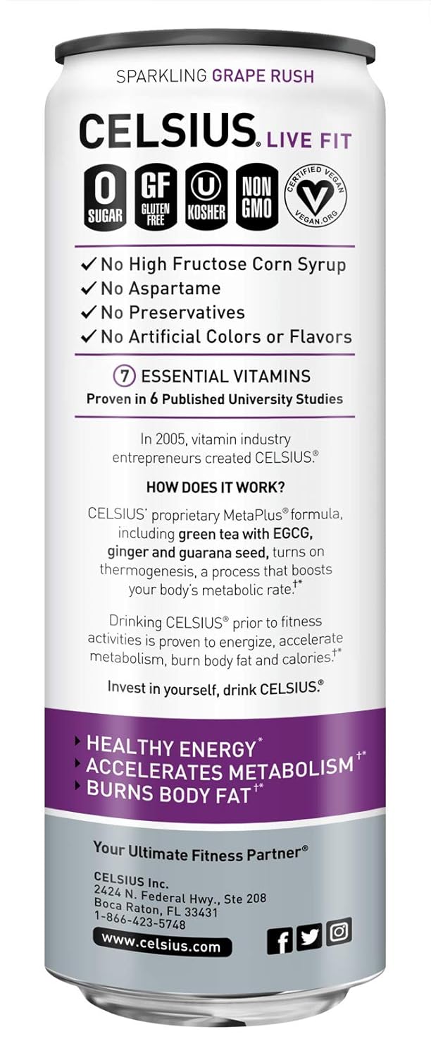 CELSIUS Sparkling Orange Fitness Drink, Zero Sugar, 12oz. Slim Can (Pack of 12) : Bottled Iced Tea Drinks : Grocery & Gourmet Food