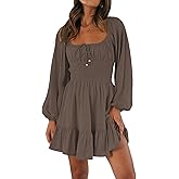 LILLUSORY Women's Long Sleeve Mini Cottagecore Dresses 2026 Fall Outfits Square Neck Casual Flowy Short Dress Fashion