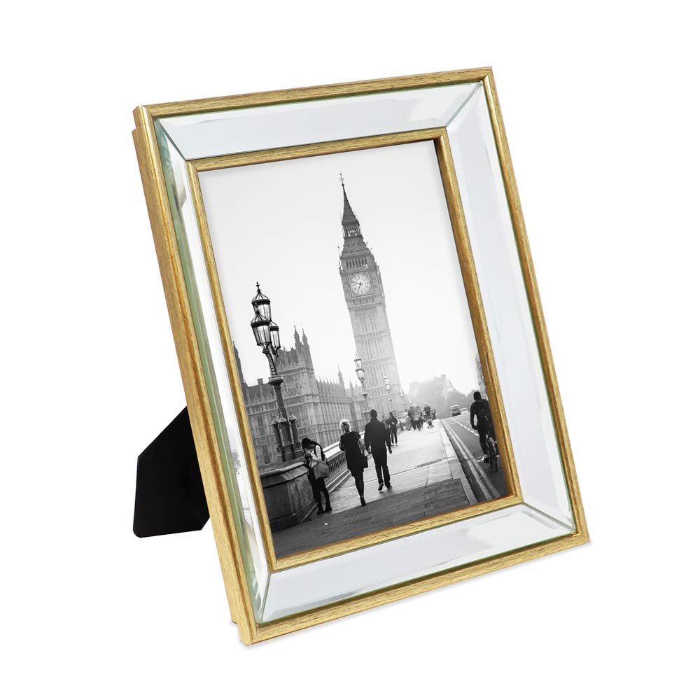 Isaac Jacobs 8x10 Gold Beveled Mirror Picture Frame - Classic Mirrored Frame with Deep Slanted Angle Made for Wall Décor Display, Photo Gallery and Wall Art (8x10, Gold)
