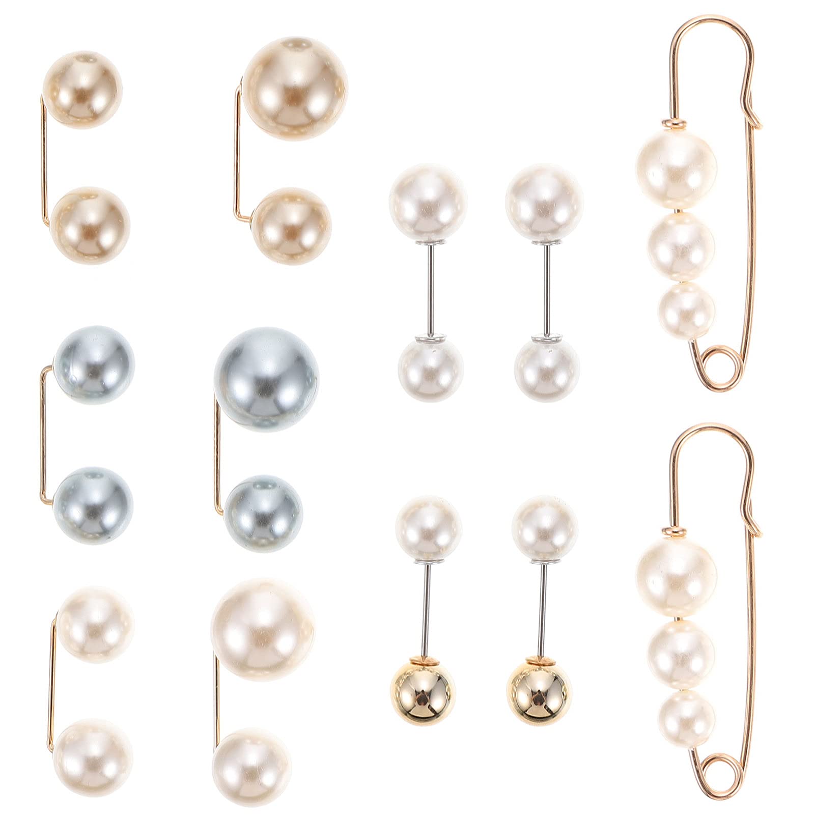 EXCEART Pearl Brooch Pins Set 12Pcs Waist Pin Jewelry Clips for Dresses Cardigans Shawls Alloy Safety Pins for Clothes Fastening and Neckline Decoration
