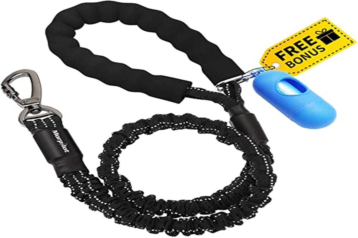Morpilot Bungee Dog Lead, Strong Shock Absorbing Stretchy Nylon Dog Rope, Anti Pull Training Lead for Medium & Large Dogs, Reflective, Black
