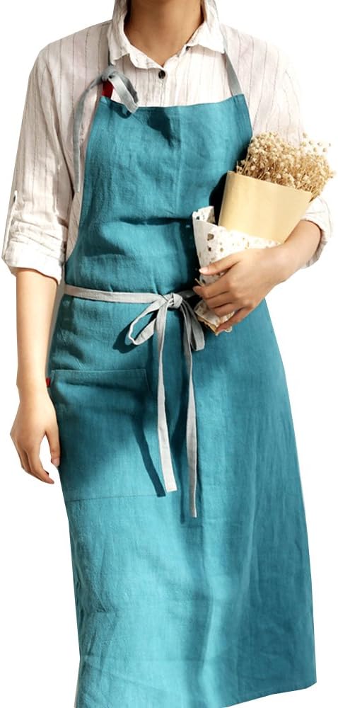 Cheerlife Long Kitchen Apron Cotton Pinafore Apron Bakery Cafe Painting Restaurant Apron for Women Men, Sea blue, 99 x 100 cm